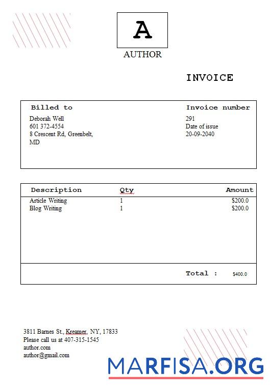 Blank Free Author Invoice Template